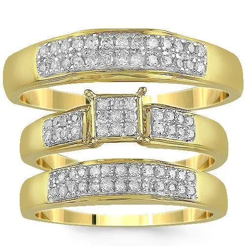 10K Yellow Gold Pave Diamond Wedding Ring Band Set 0.51 Ctw