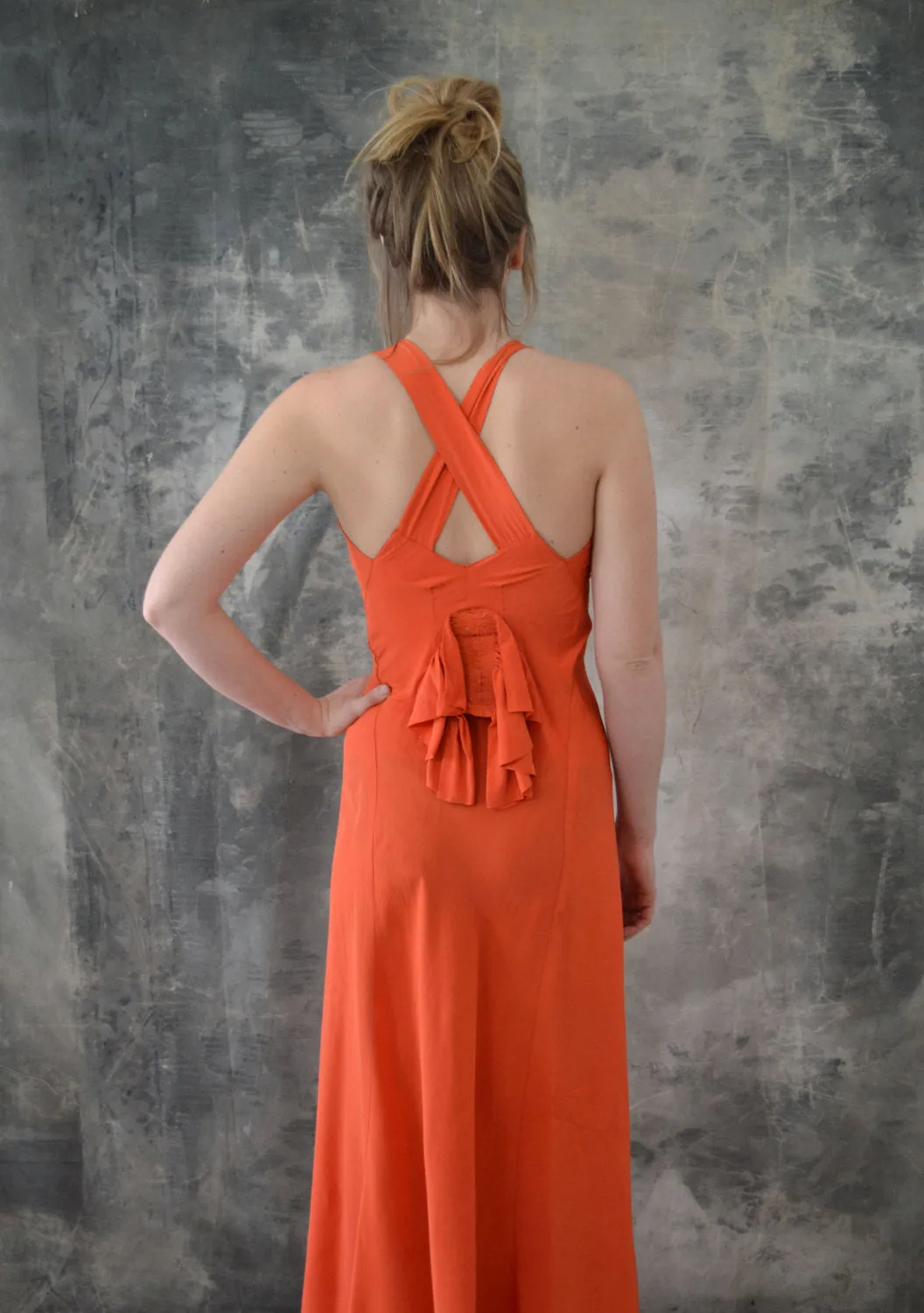 1920s Tangerine Silk Evening Dress