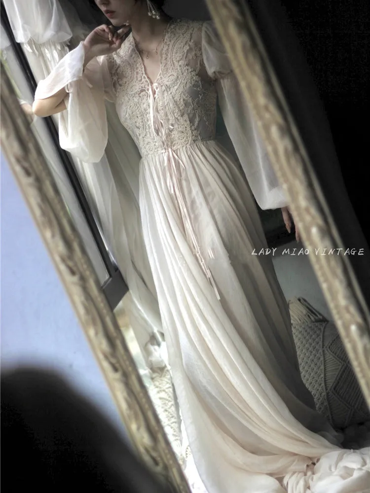 1930s Lace Princess bridal morning Cardi Gown