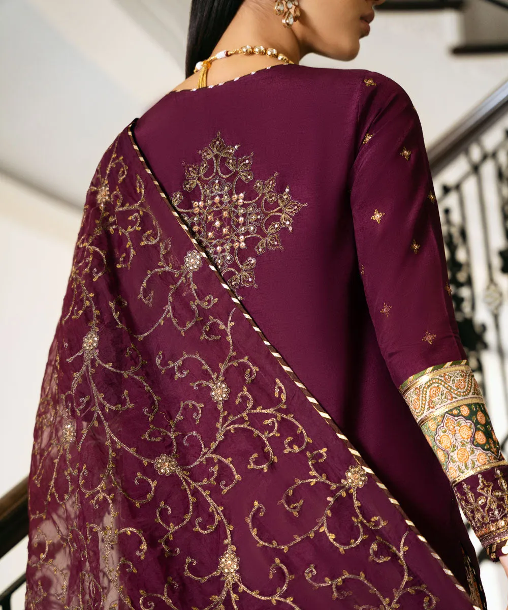 3 Piece -  Embroidered Raw Silk Suit