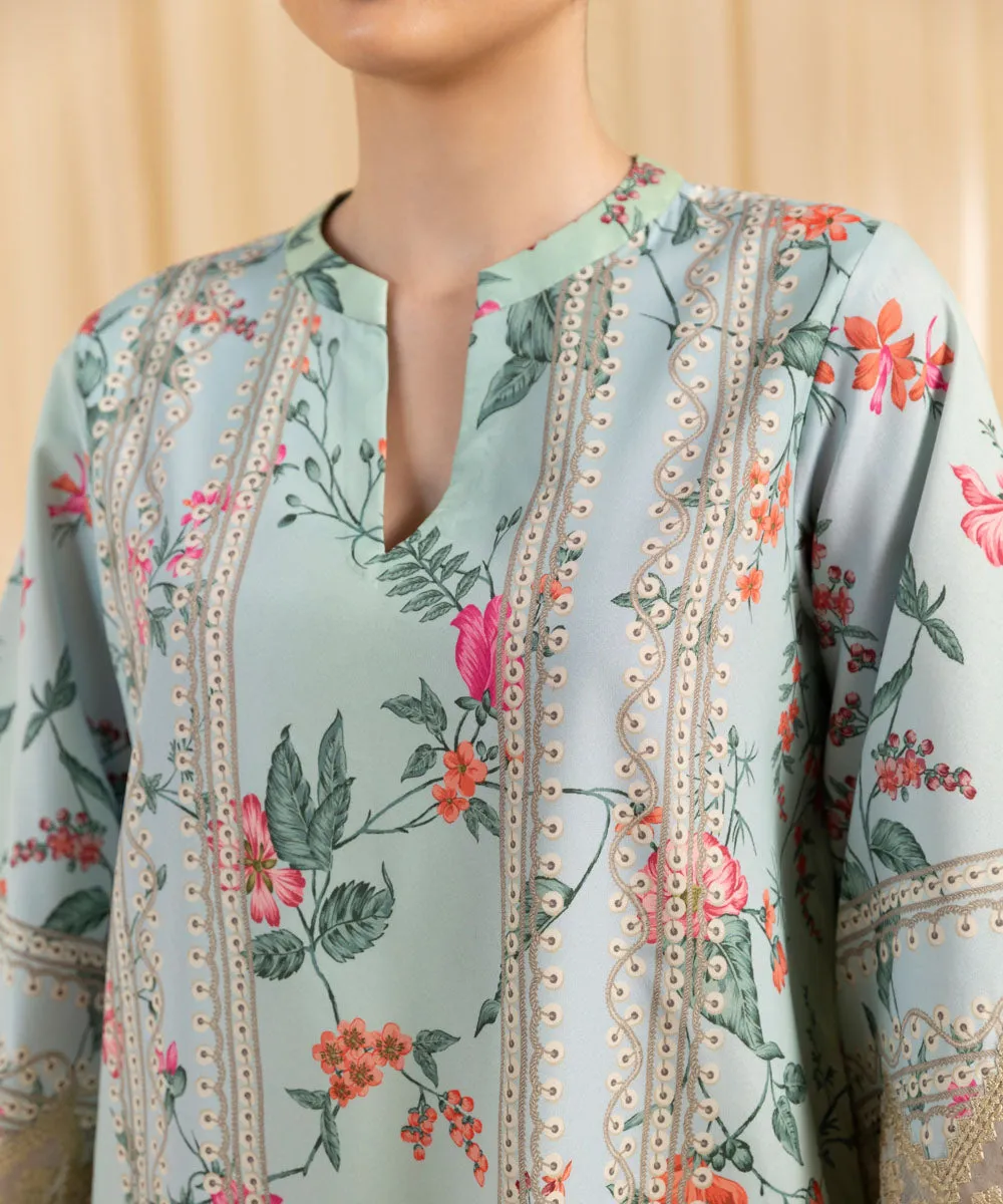 3 Piece -  Embroidered Silk Suit