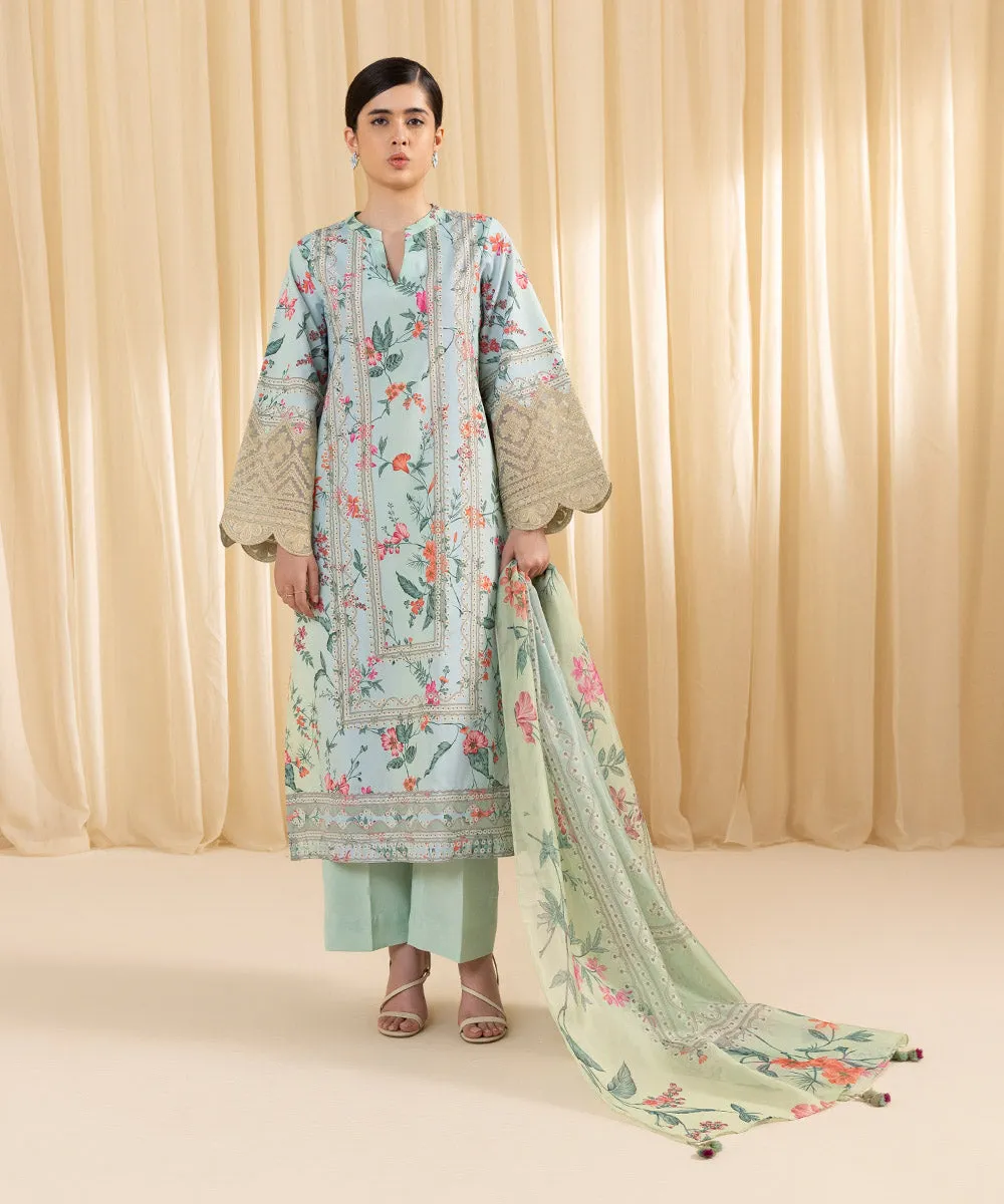 3 Piece -  Embroidered Silk Suit