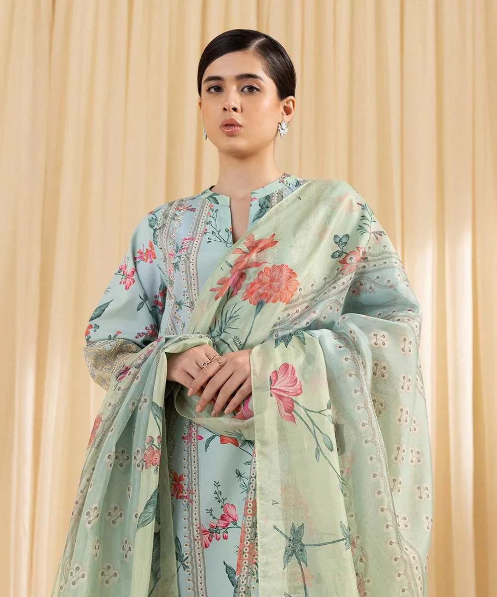 3 Piece -  Embroidered Silk Suit