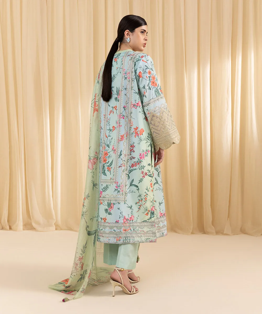 3 Piece -  Embroidered Silk Suit