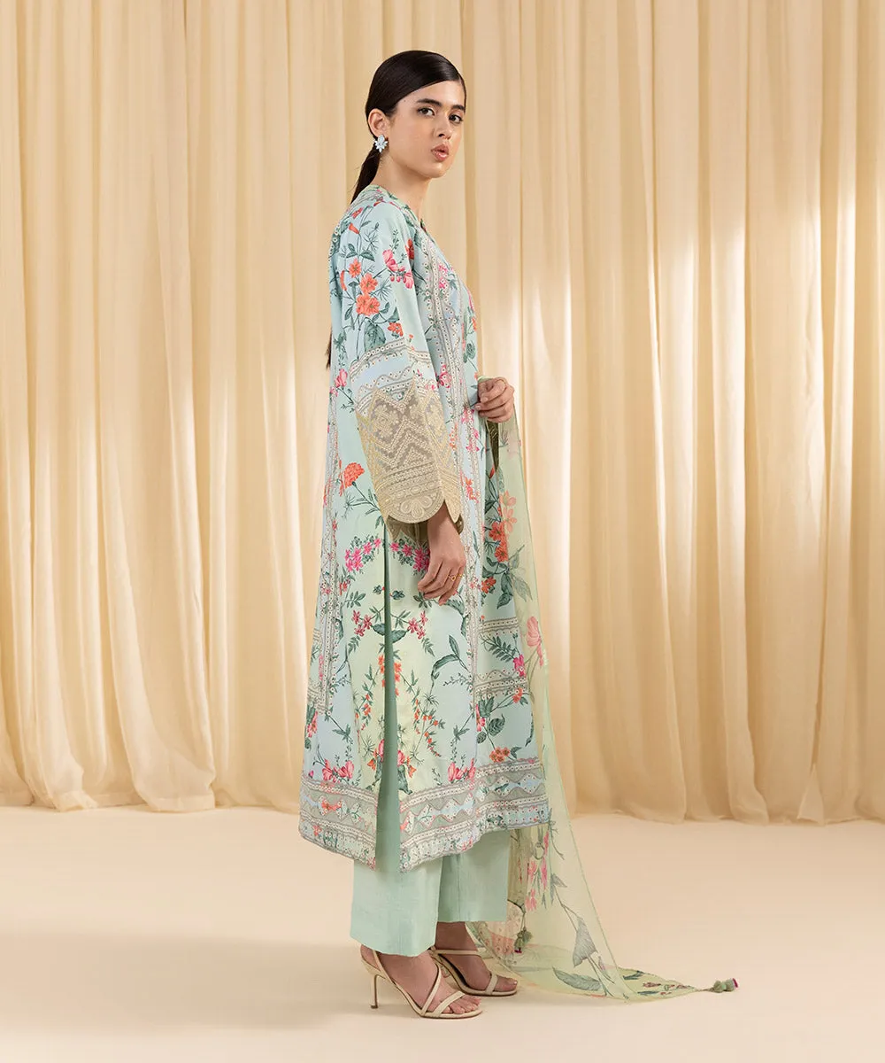 3 Piece -  Embroidered Silk Suit