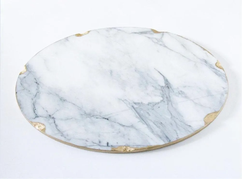 Aish Home Marble Platter With Gold Rim - A053