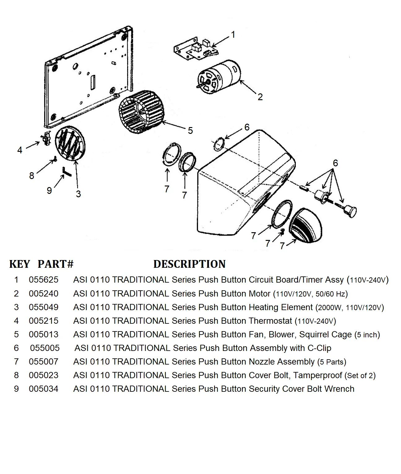 ASI 0110 TRADITIONAL Series Push-Button Model (110V/120V) MOTOR (Part# 005240)