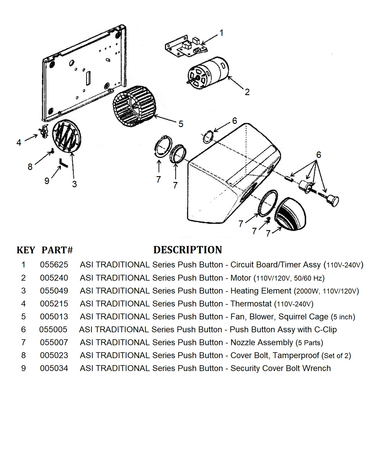 ASI TRADITIONAL Series Push-Button Model (110V/120V) PUSH BUTTON ASSEMBLY (Part# 055005)