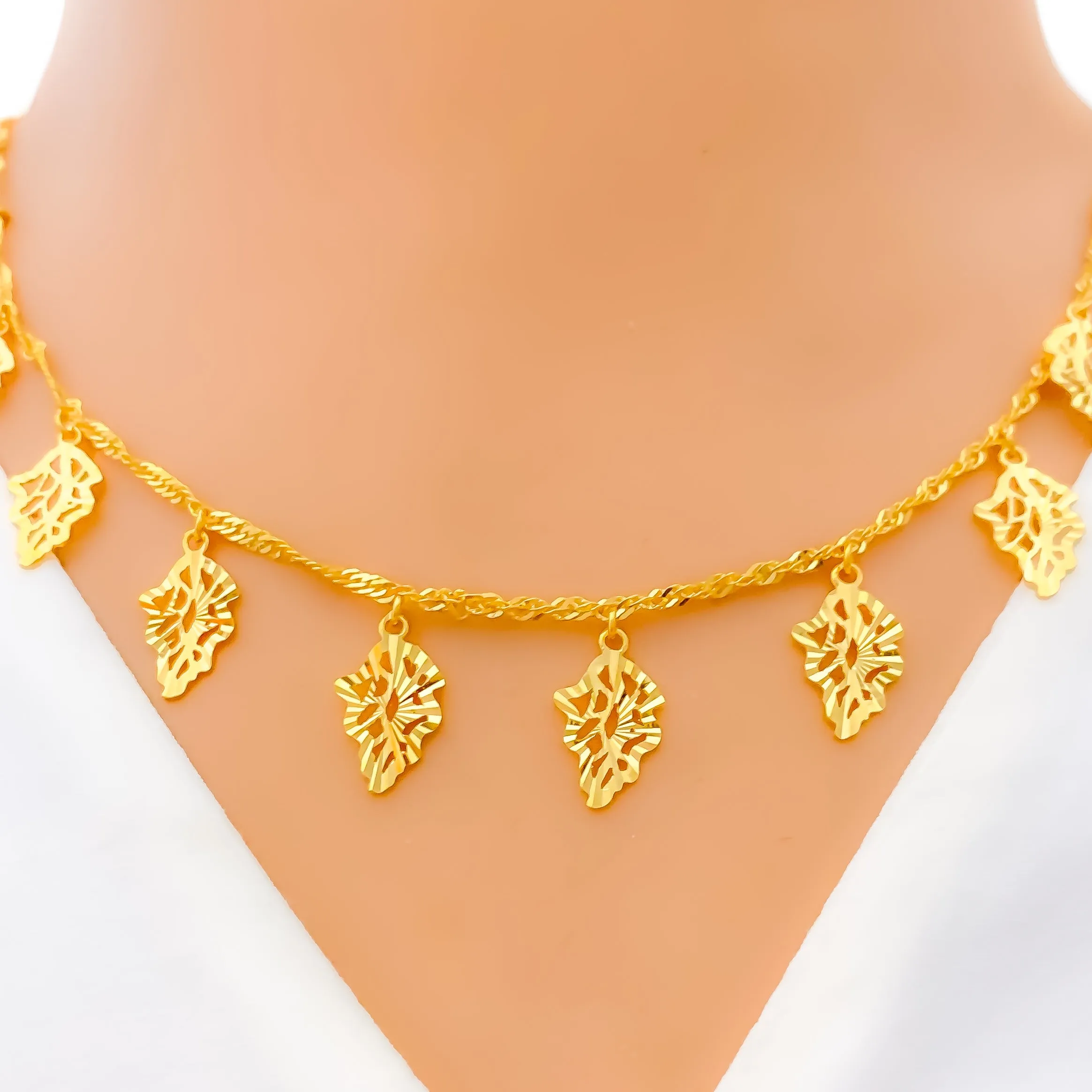 Attractive Hanging Leaf 21K Gold Necklace Set