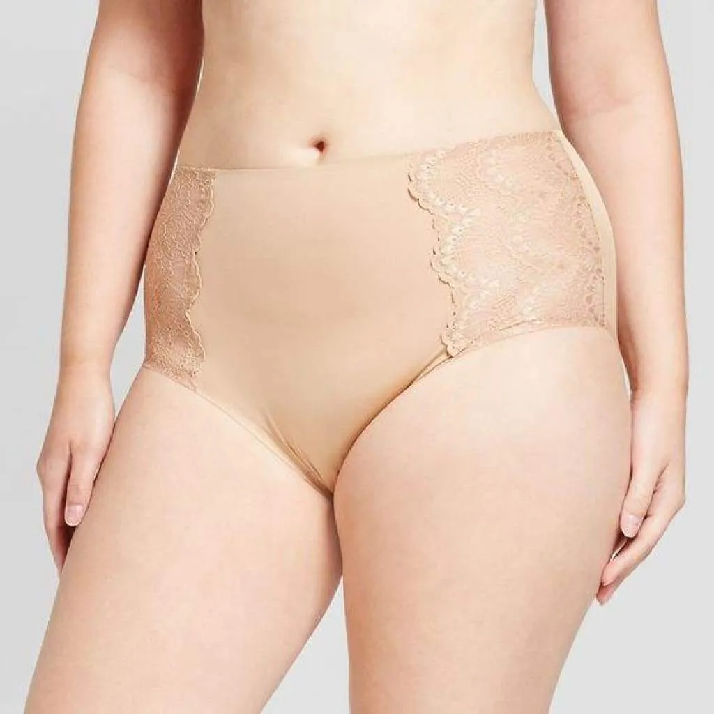 Ava & Viv High Waist Bonded Briefs with Lace 2X Honey Beige