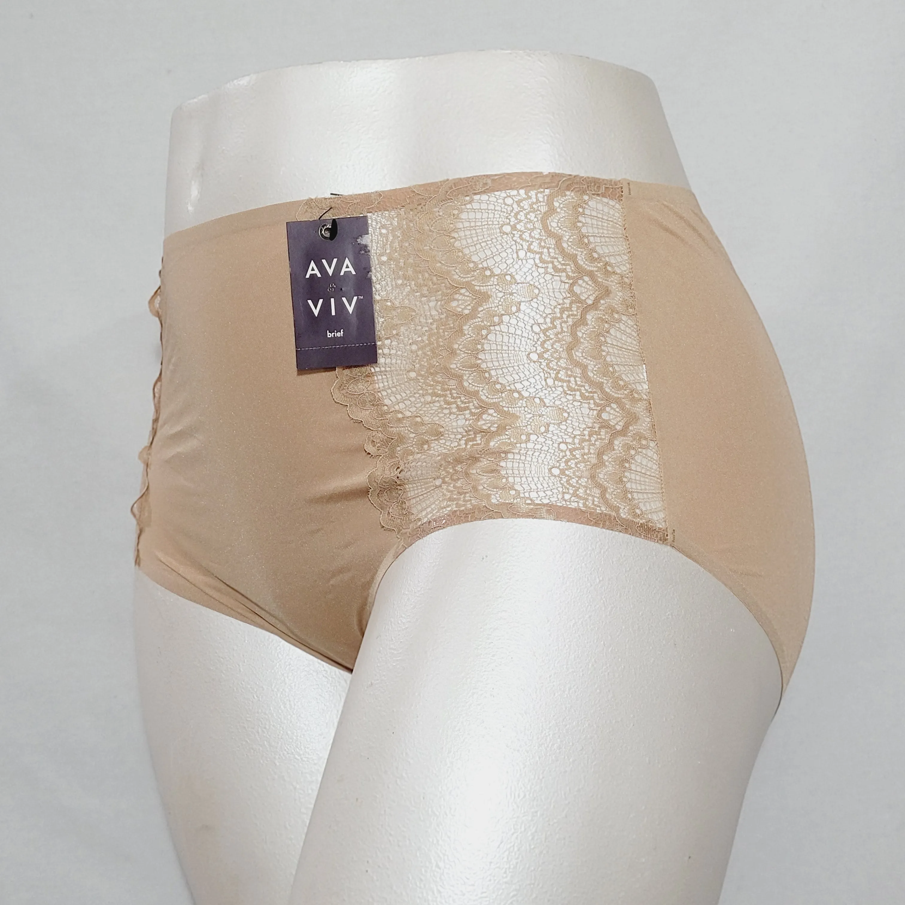 Ava & Viv High Waist Bonded Briefs with Lace 2X Honey Beige