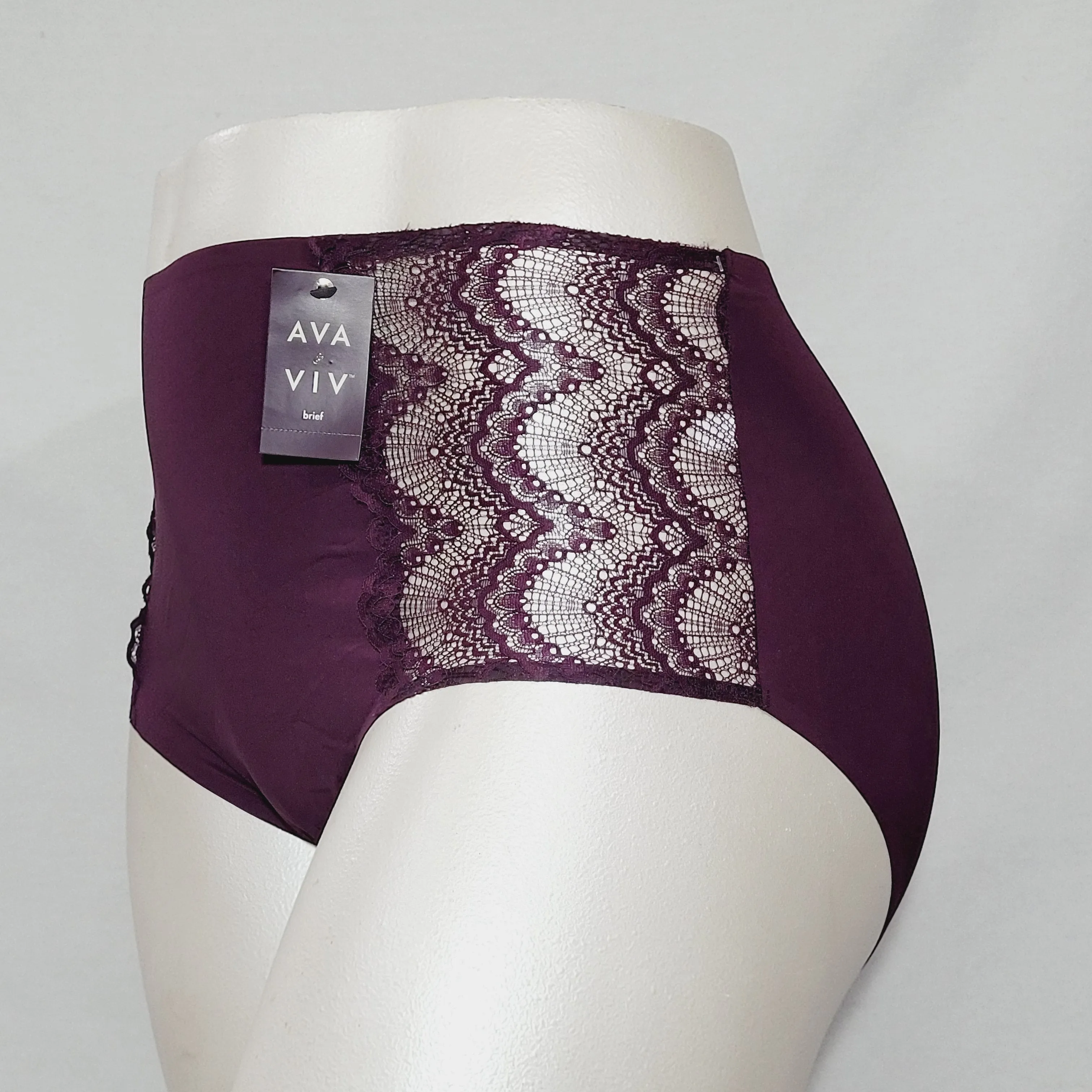 Ava & Viv High Waist Bonded Briefs with Lace 3X Embassy Purple