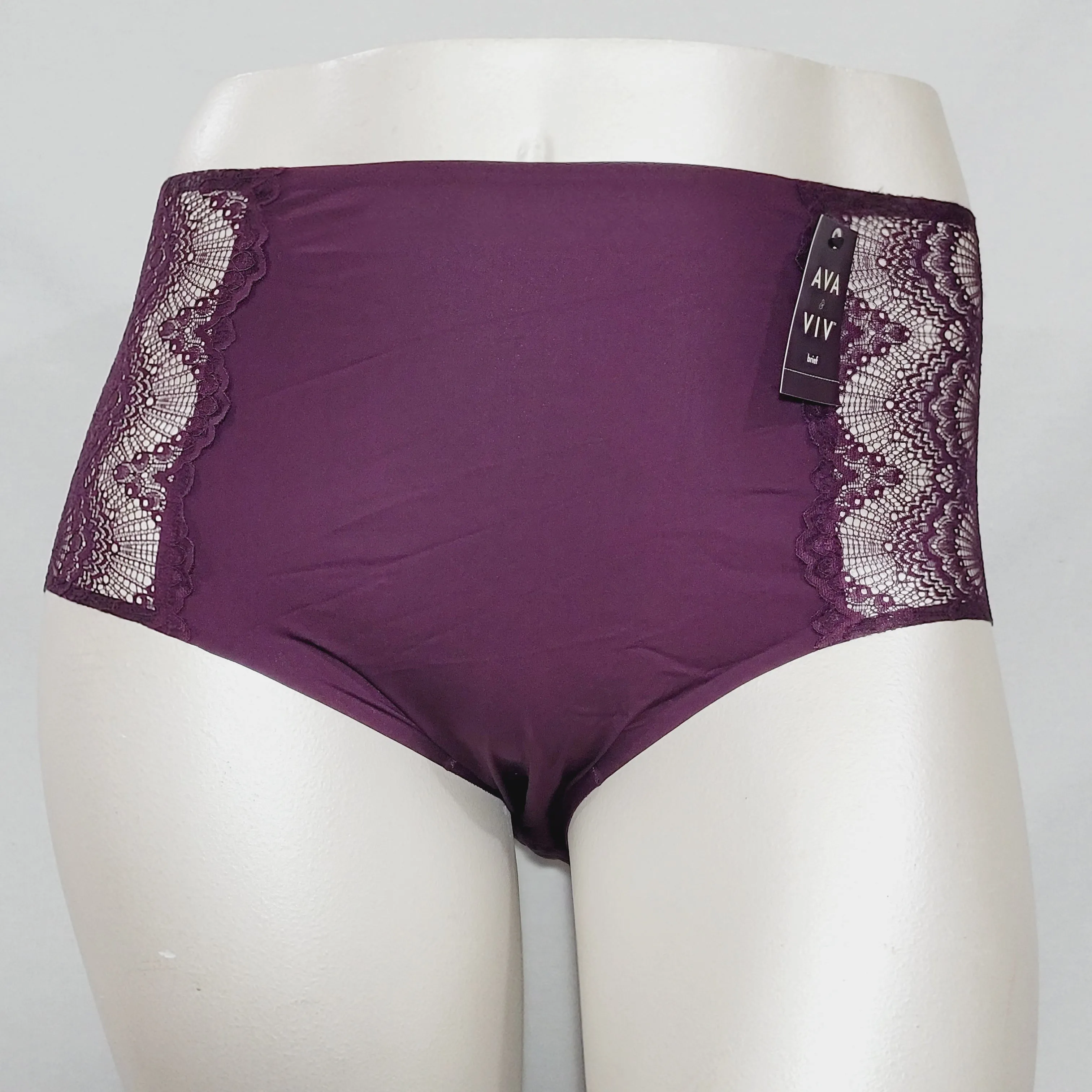 Ava & Viv High Waist Bonded Briefs with Lace 3X Embassy Purple