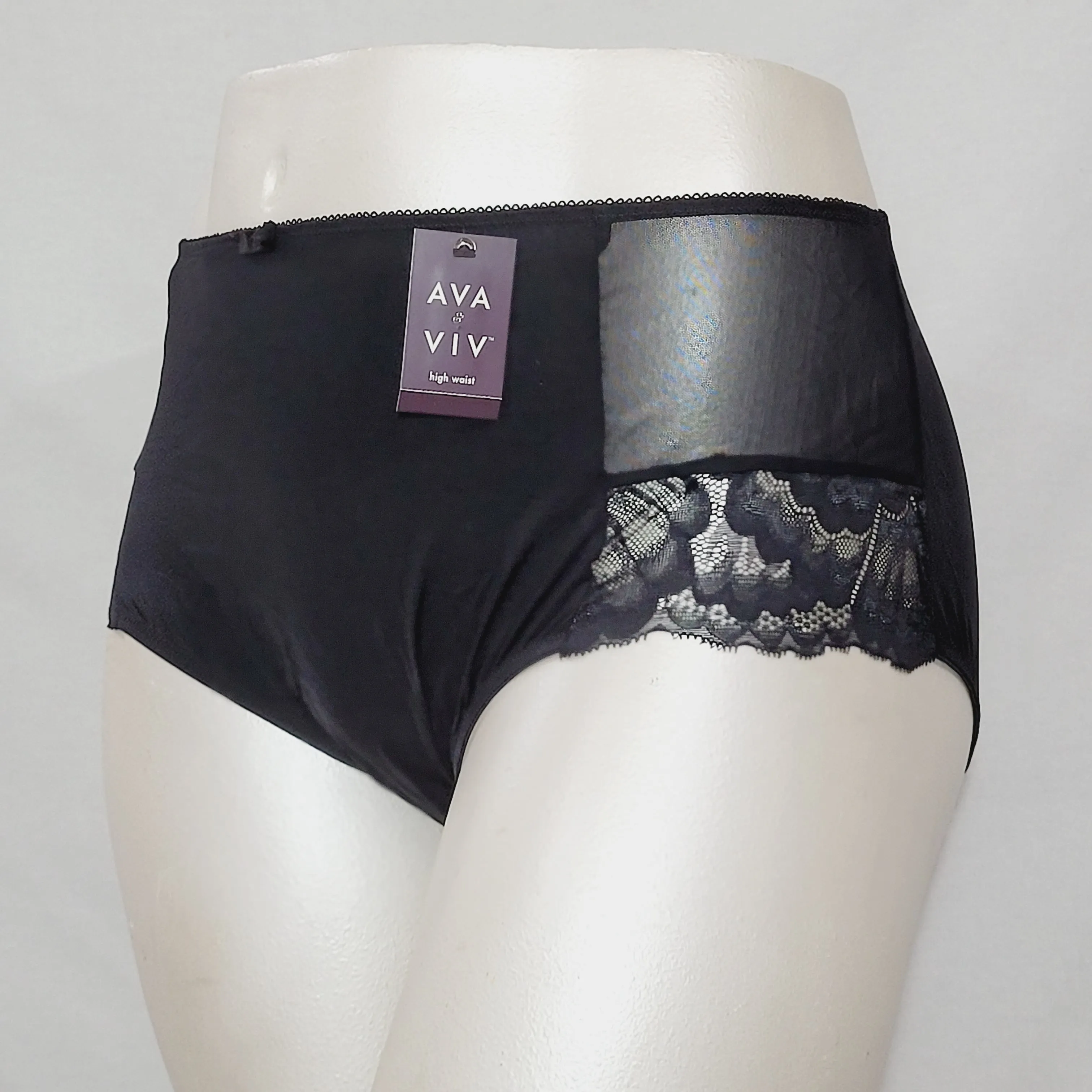 Ava & Viv High Waist Lace Briefs with Lace 3X Ebony Black