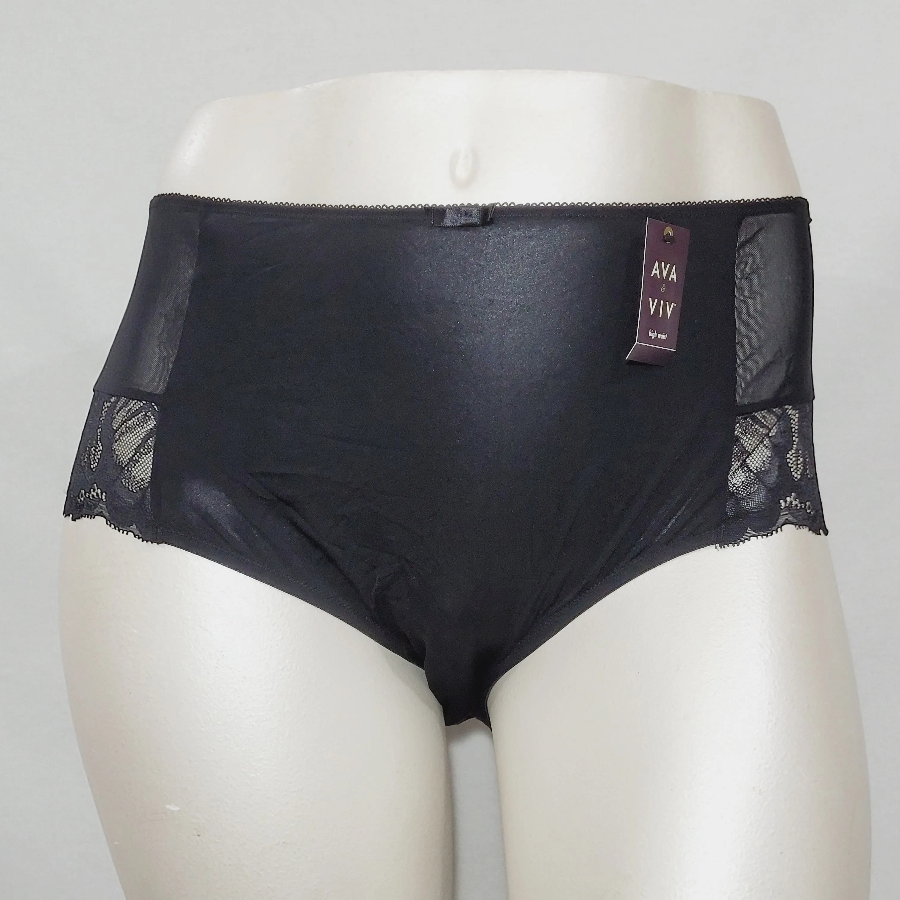 Ava & Viv High Waist Lace Briefs with Lace 3X Ebony Black