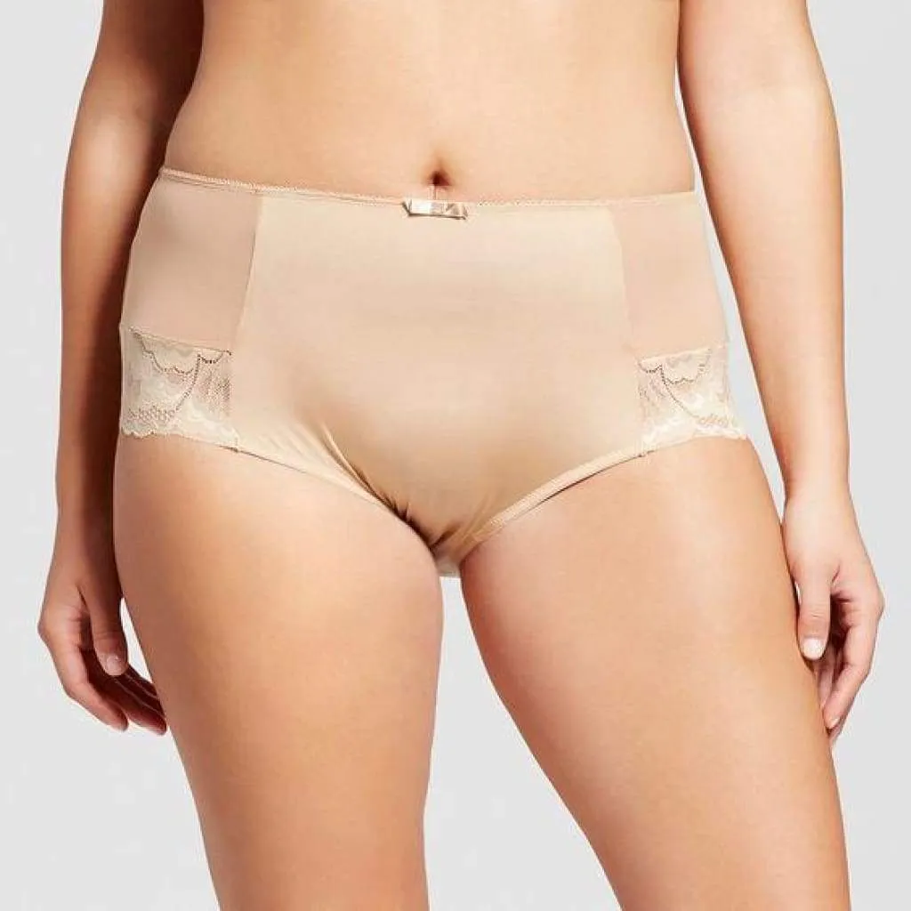 Ava & Viv High Waist Lace Briefs with Lace 3X Honey Beige