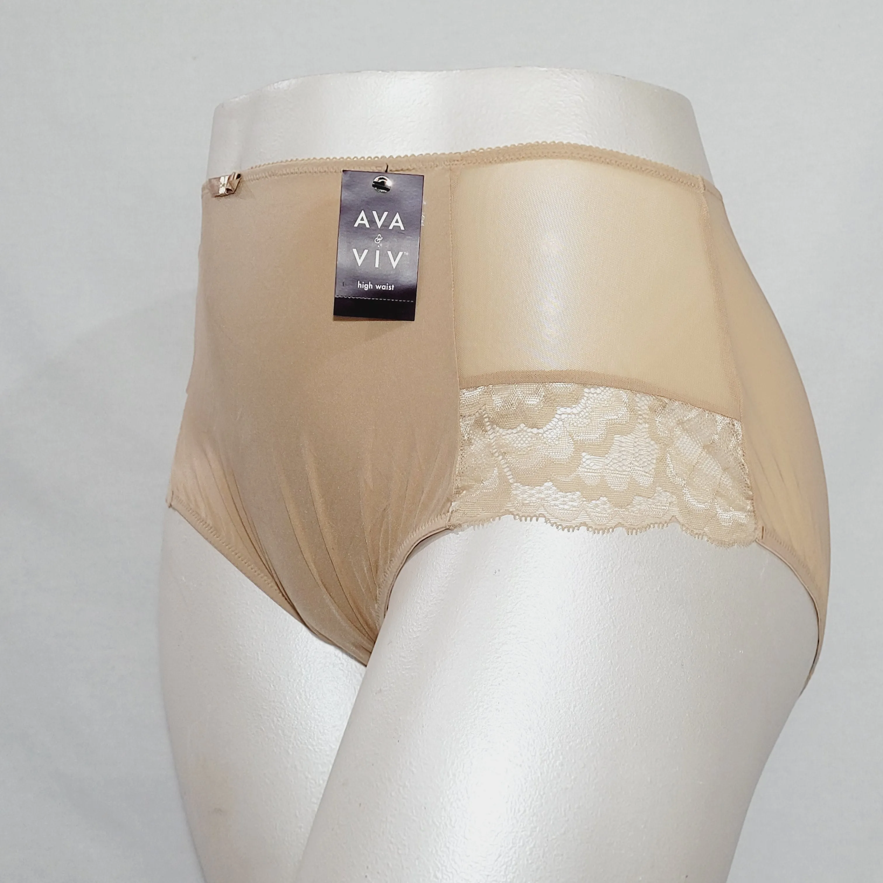 Ava & Viv High Waist Lace Briefs with Lace 3X Honey Beige