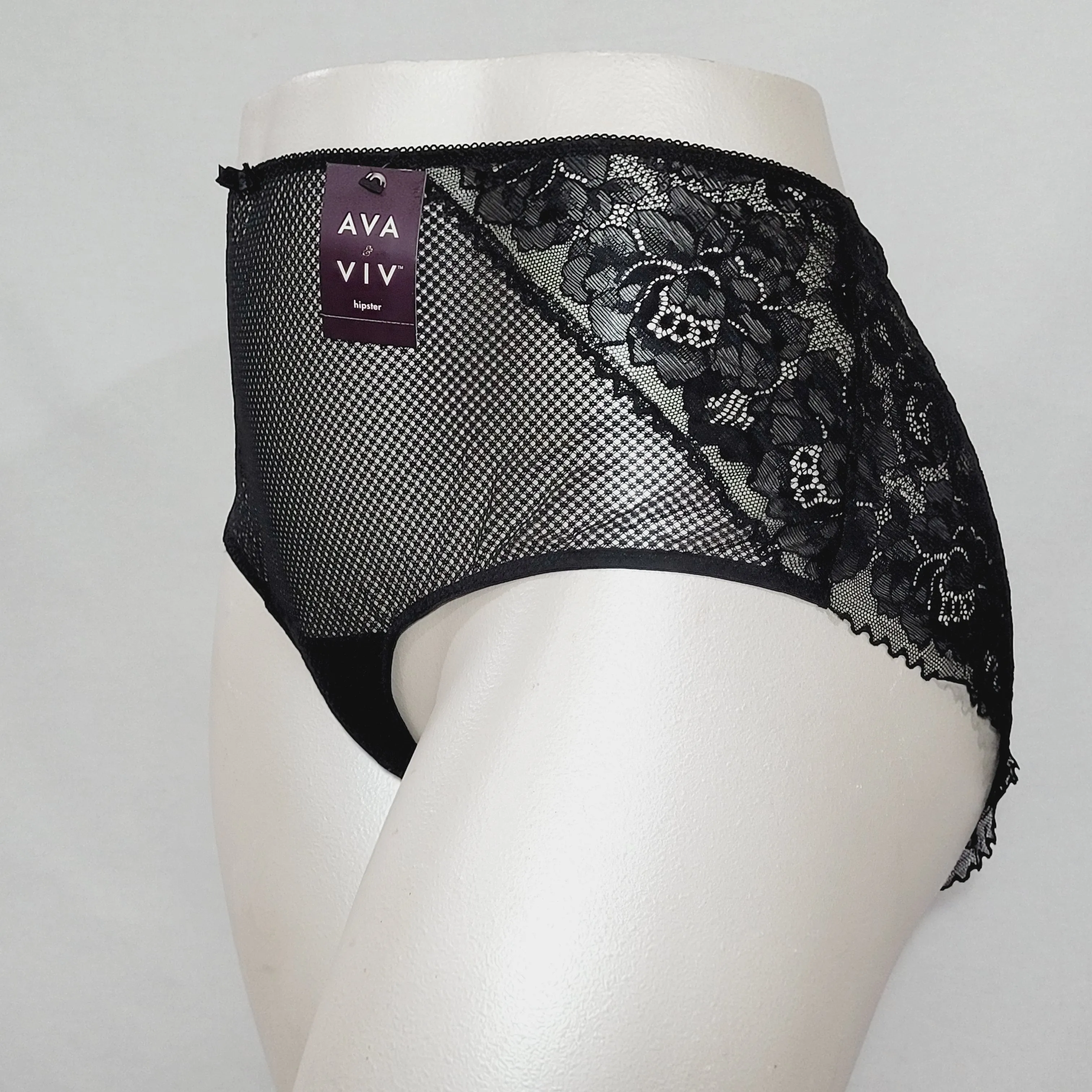 Ava & Viv Plus Size Semi Sheer Lace Hipster 4X Ebony Black