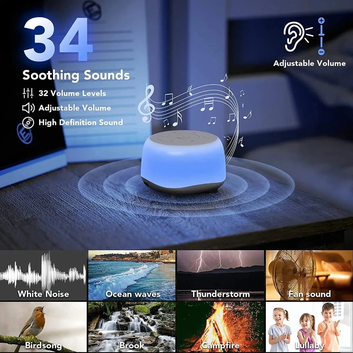 Baby White Noise Sound Machine USB Night Light