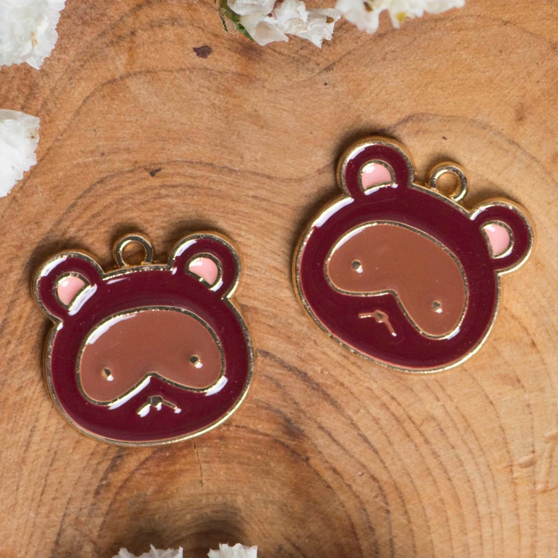 Bear Face Cartoon Enamel Charms | Size : 18mm | 6pcs