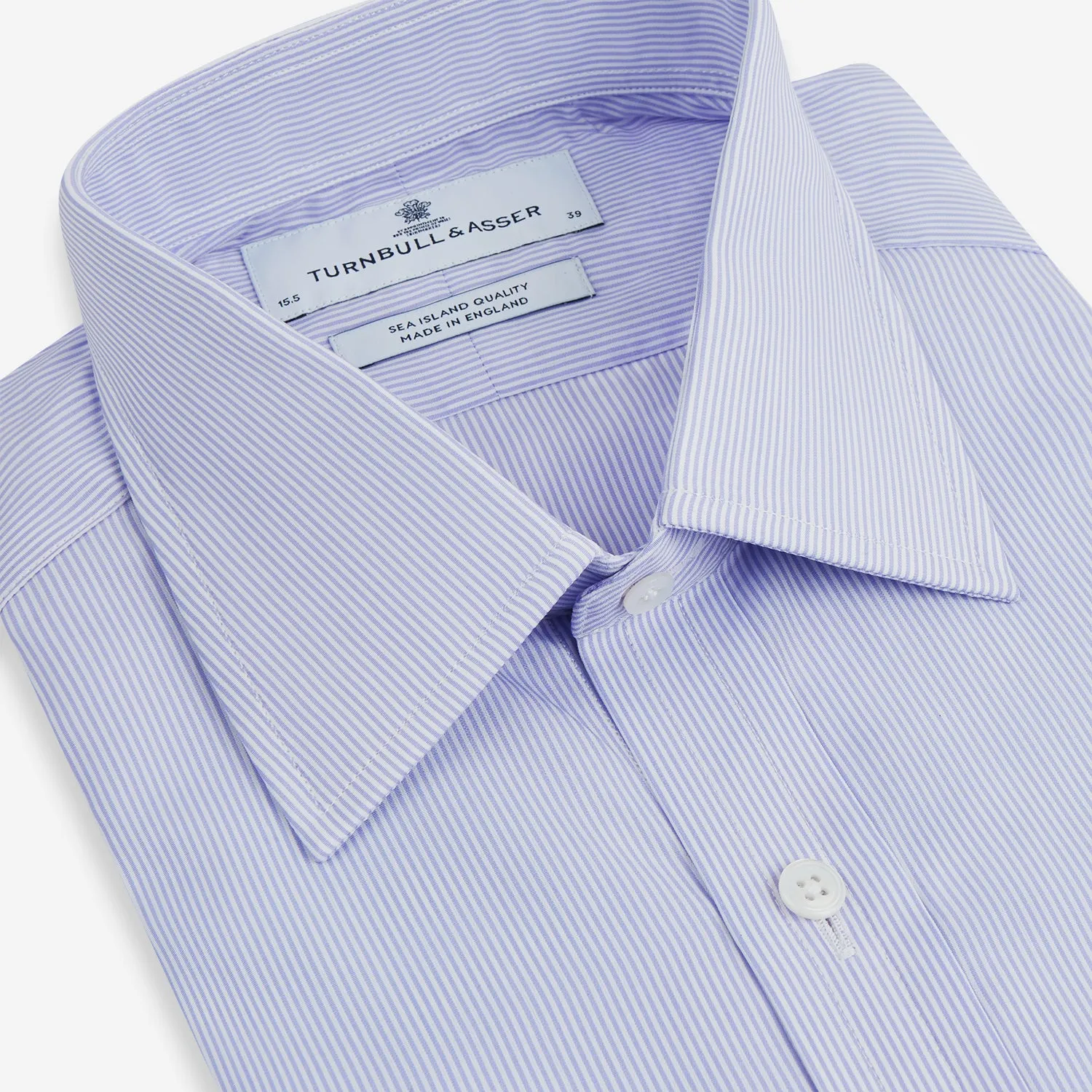 Blue and White Fine Bengal Stripe Sea Island Quality Cotton Shirt with T&A Collar and 3-Button Cuffs