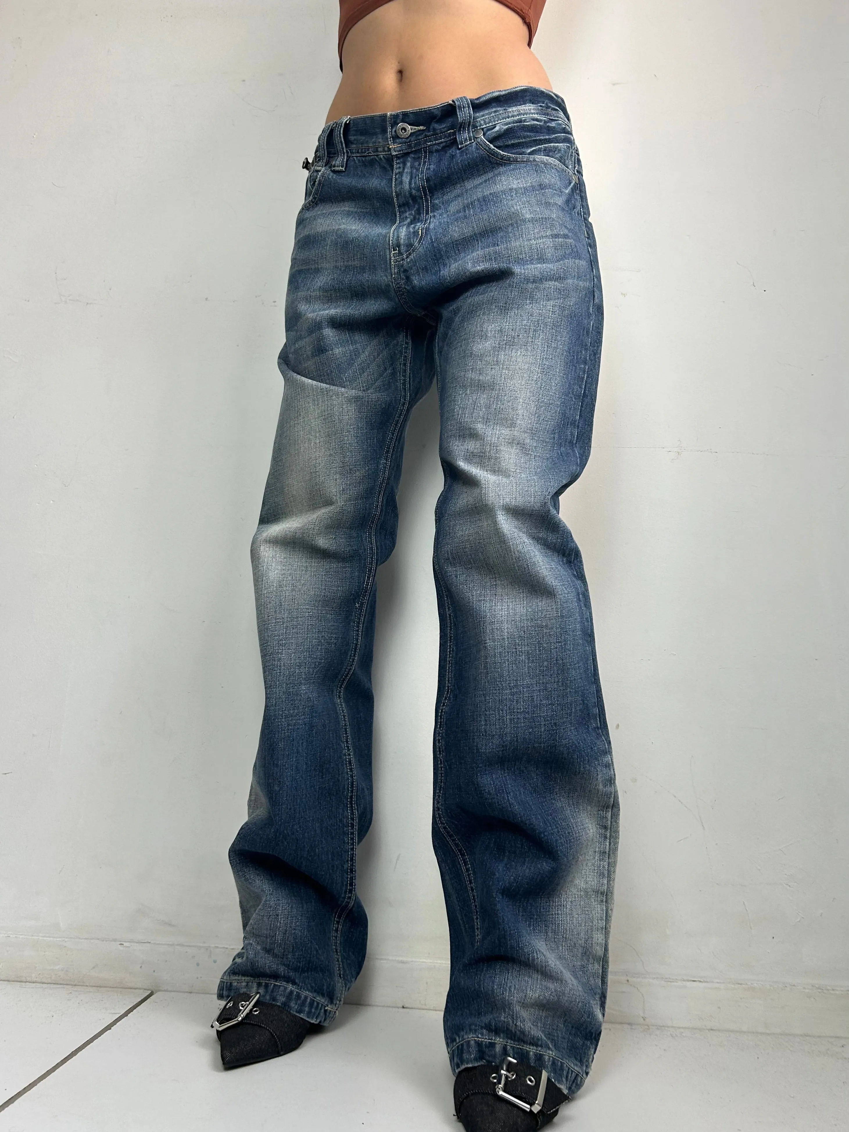 Blue denim low waist baggy pants (L)