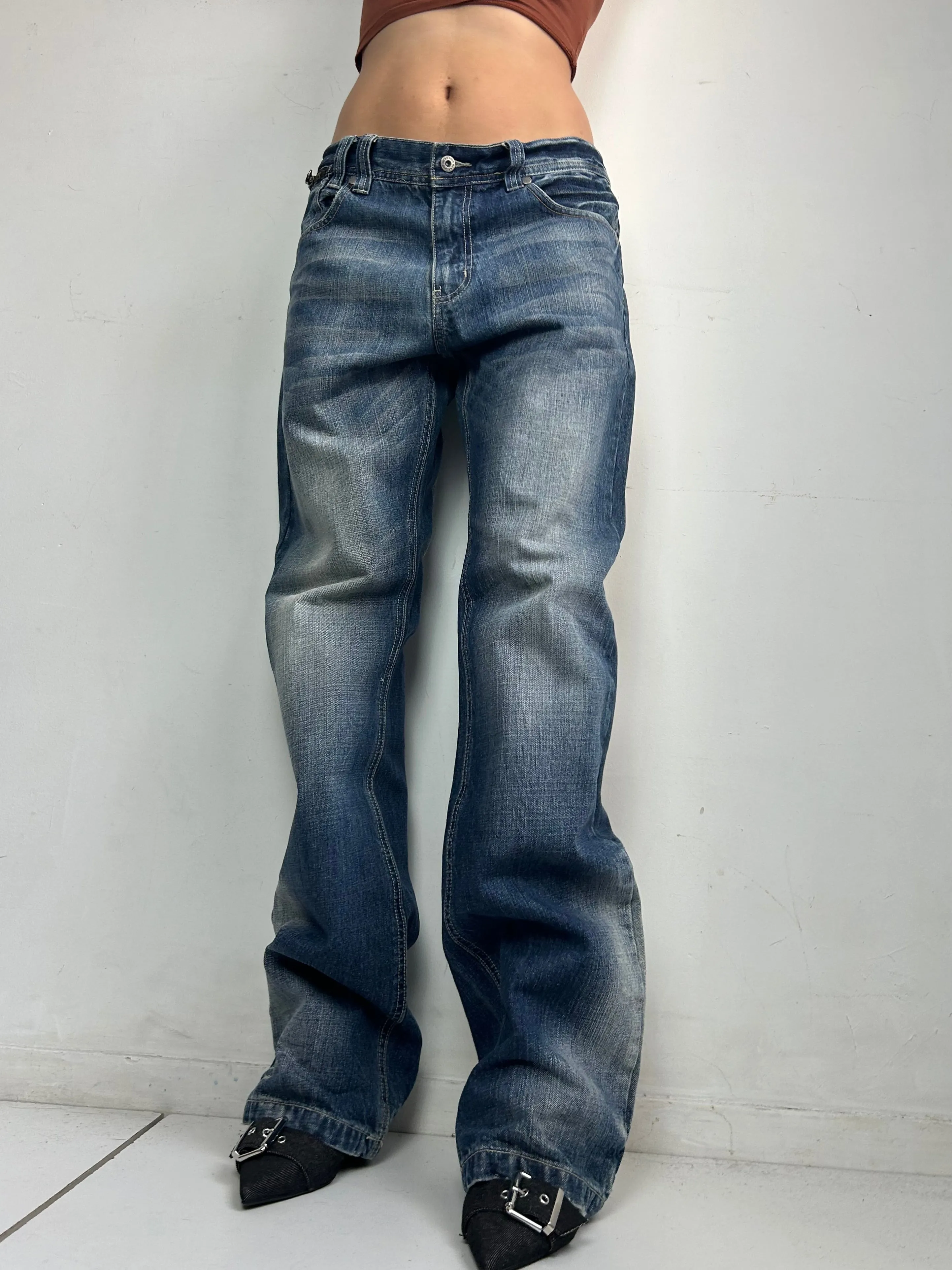 Blue denim low waist baggy pants (L)