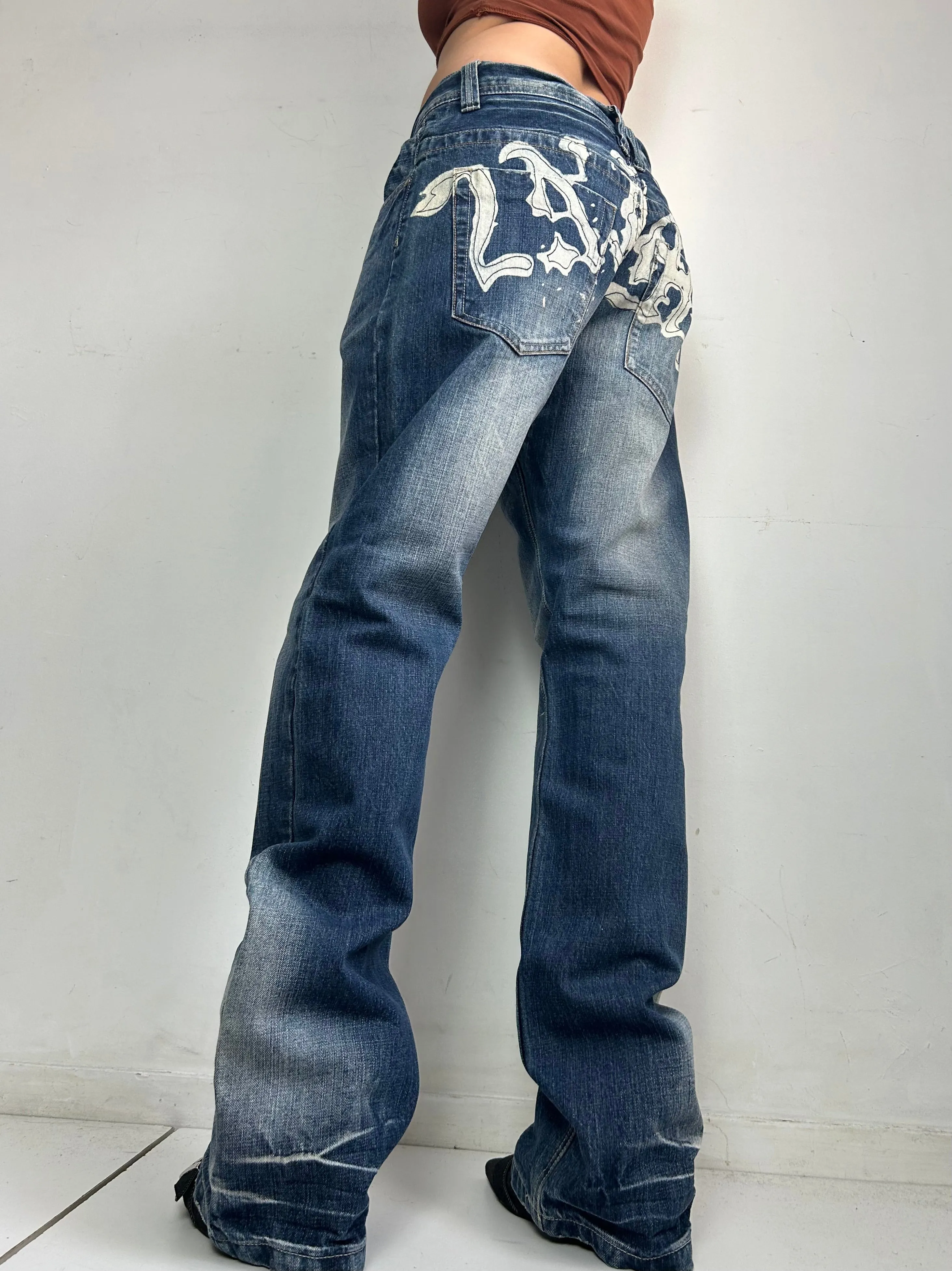 Blue denim low waist baggy pants (L)