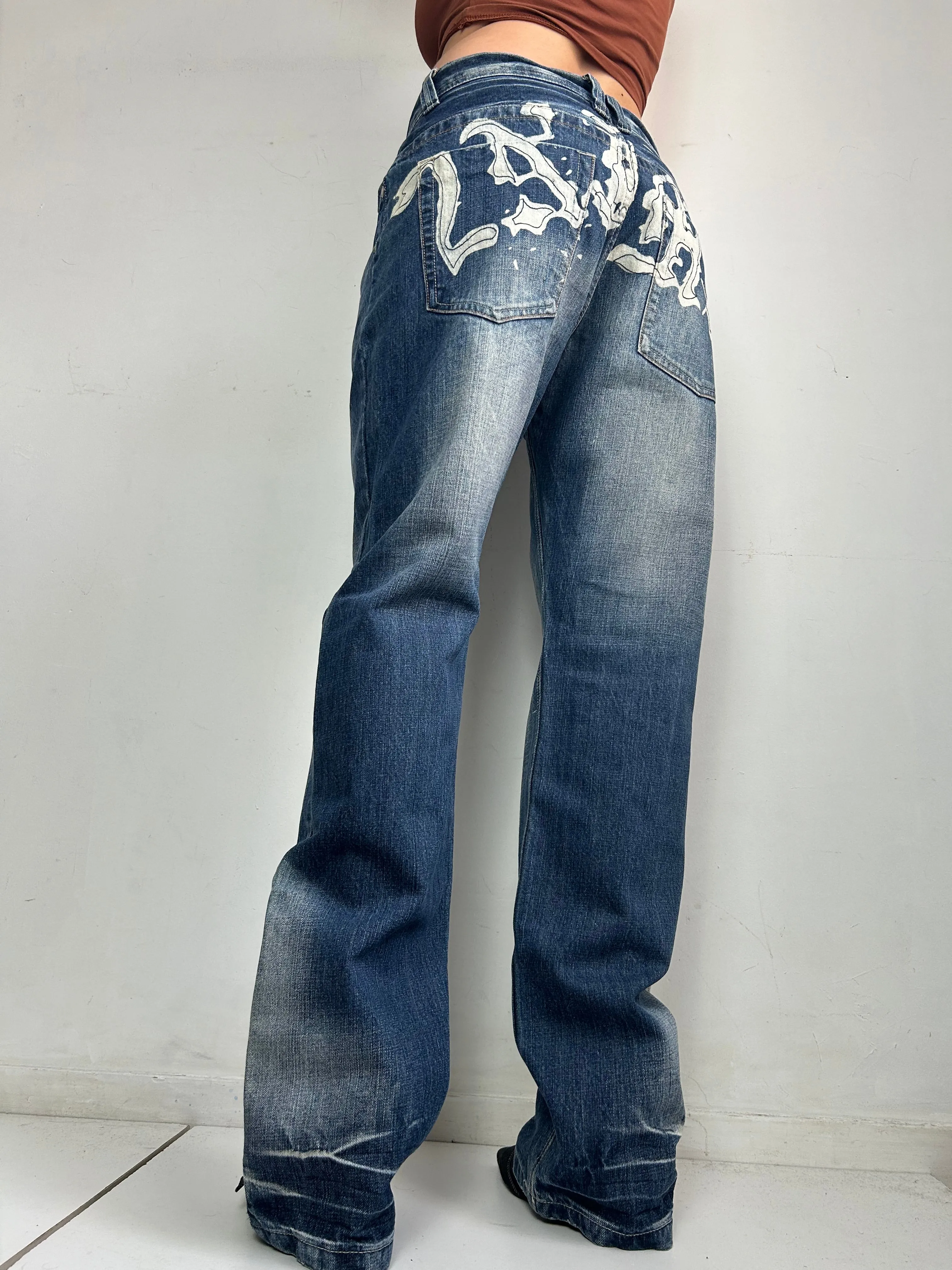 Blue denim low waist baggy pants (L)