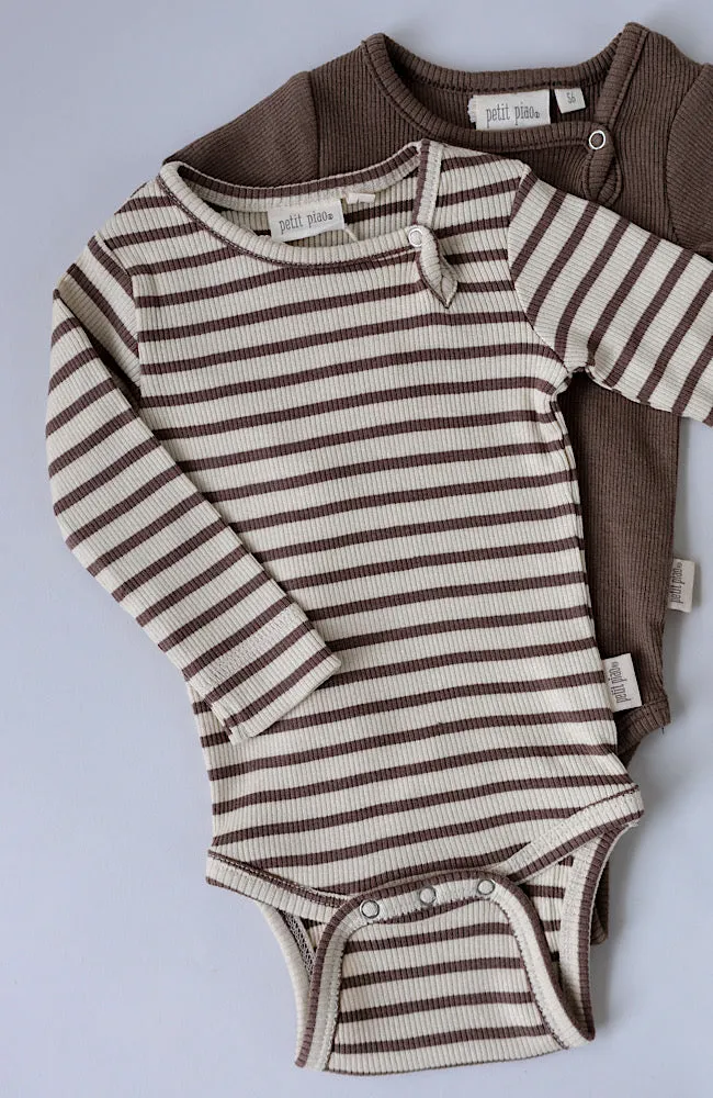 Body L/S Modal Stripe - Chocolate brown/dark off white