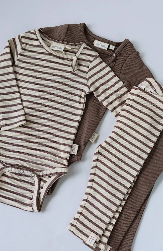 Body L/S Modal Stripe - Chocolate brown/dark off white