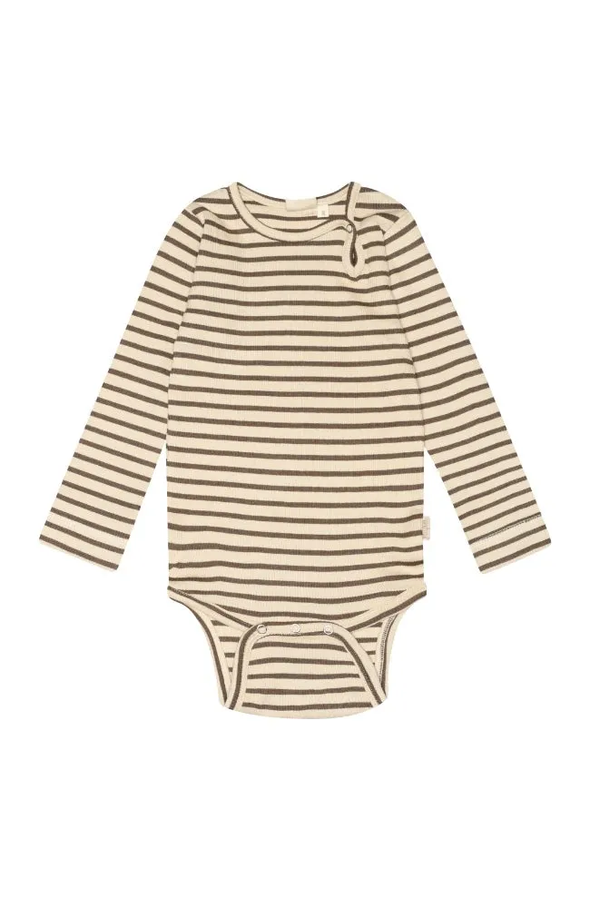 Body L/S Modal Stripe - Chocolate brown/dark off white