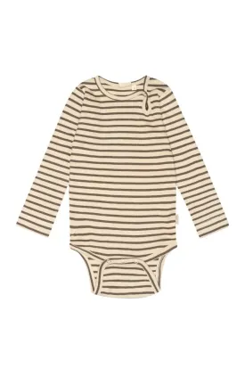 Body L/S Modal Stripe - Chocolate brown/dark off white