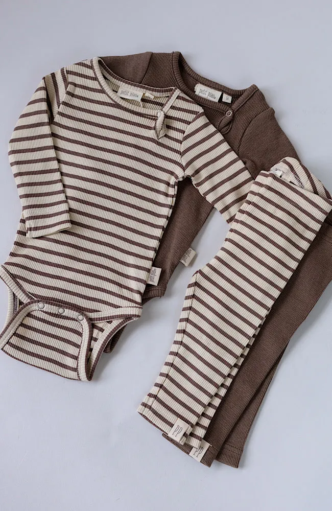 Body L/S Modal Stripe - Chocolate brown/dark off white