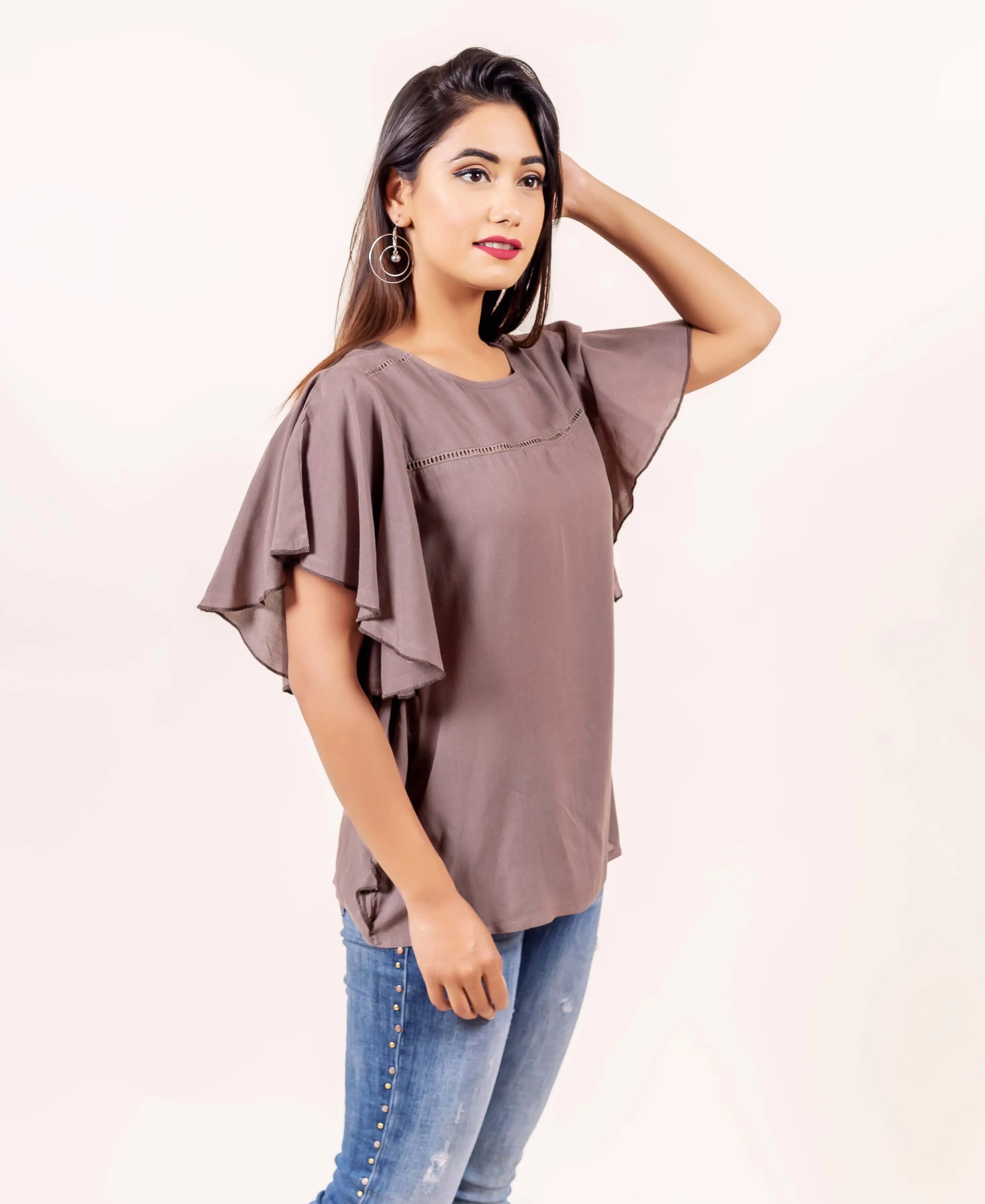 Brown Bell Sleeves Top