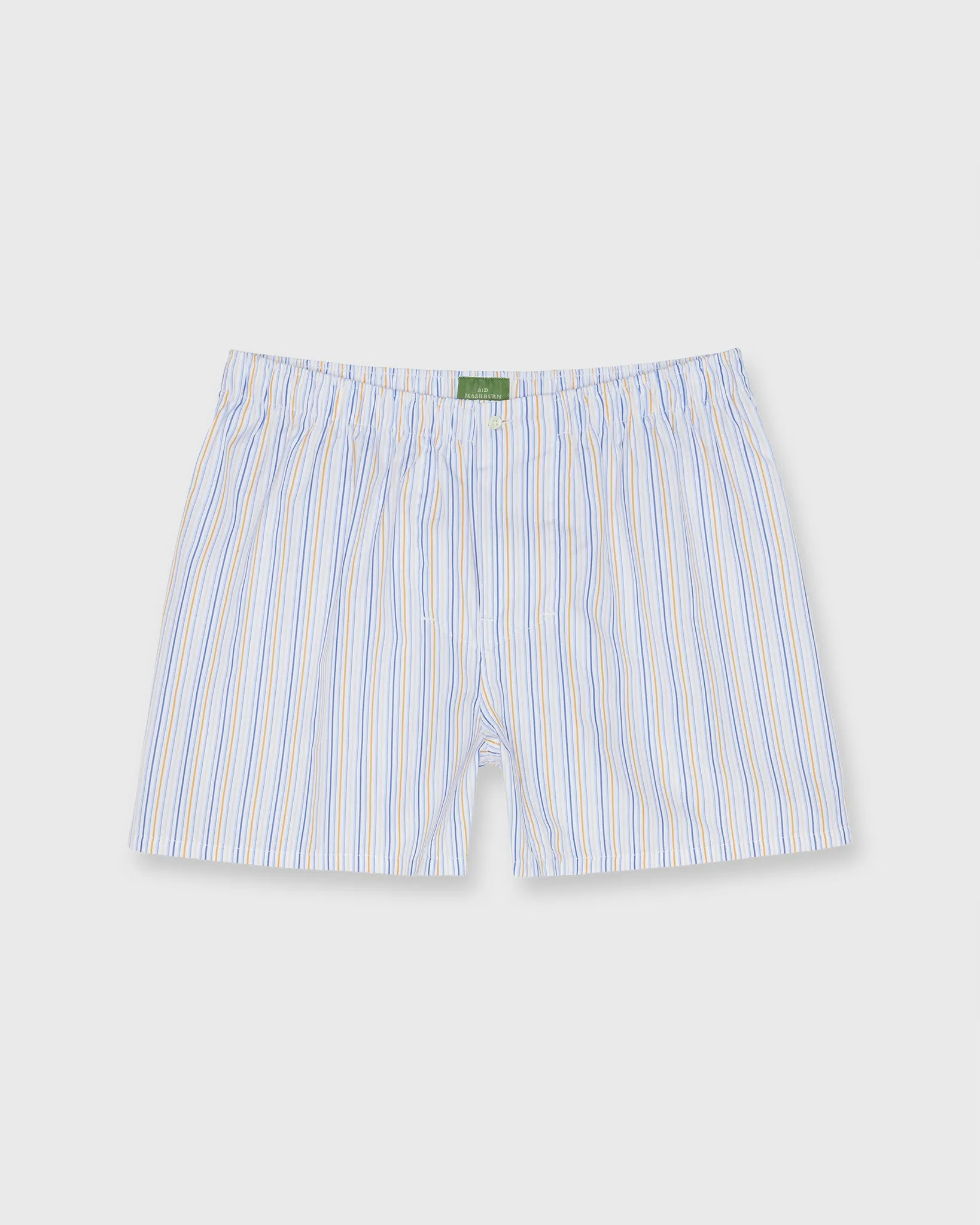 Button-Front Boxer Short in Blue/Yellow/White Multi Stripe Poplin