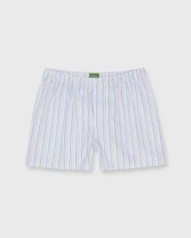 Button-Front Boxer Short in Blue/Yellow/White Multi Stripe Poplin