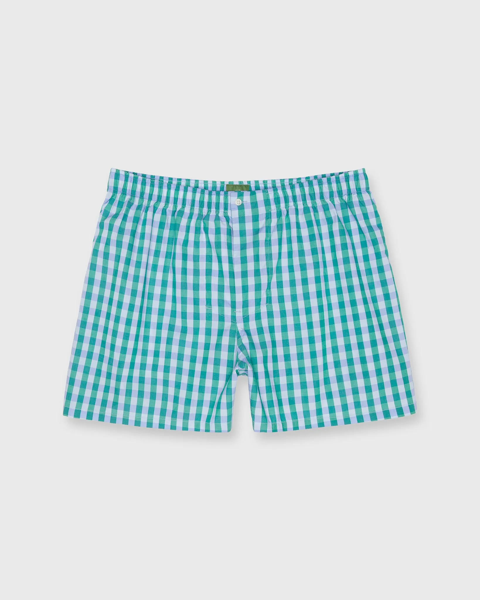 Button-Front Boxer Short in Clover/Sky Gingham Poplin