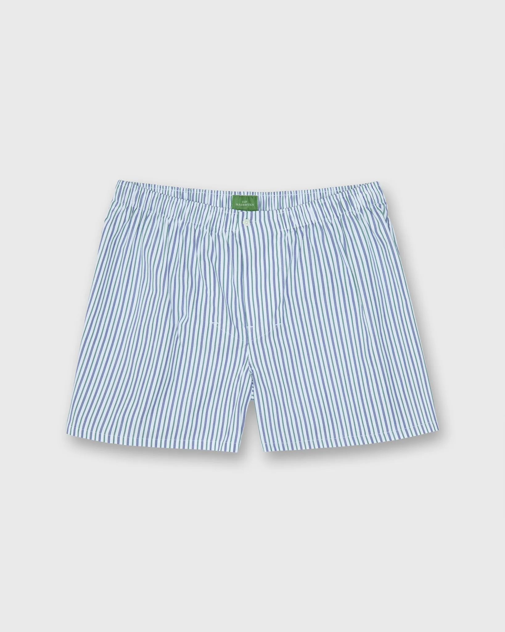 Button-Front Boxer Short in Green/Blue Multi Stripe Poplin