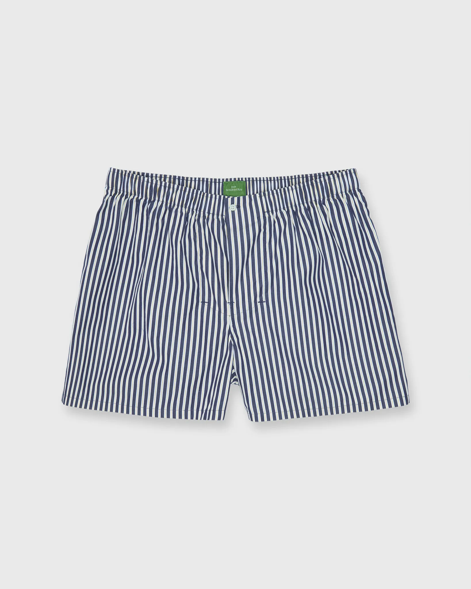 Button-Front Boxer Short in Navy/Yellow Stripe Poplin