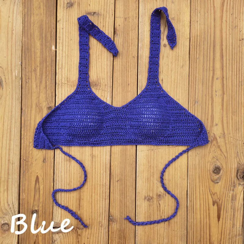 Cabana Push Up Knitted Crochet Halter Bikini Top