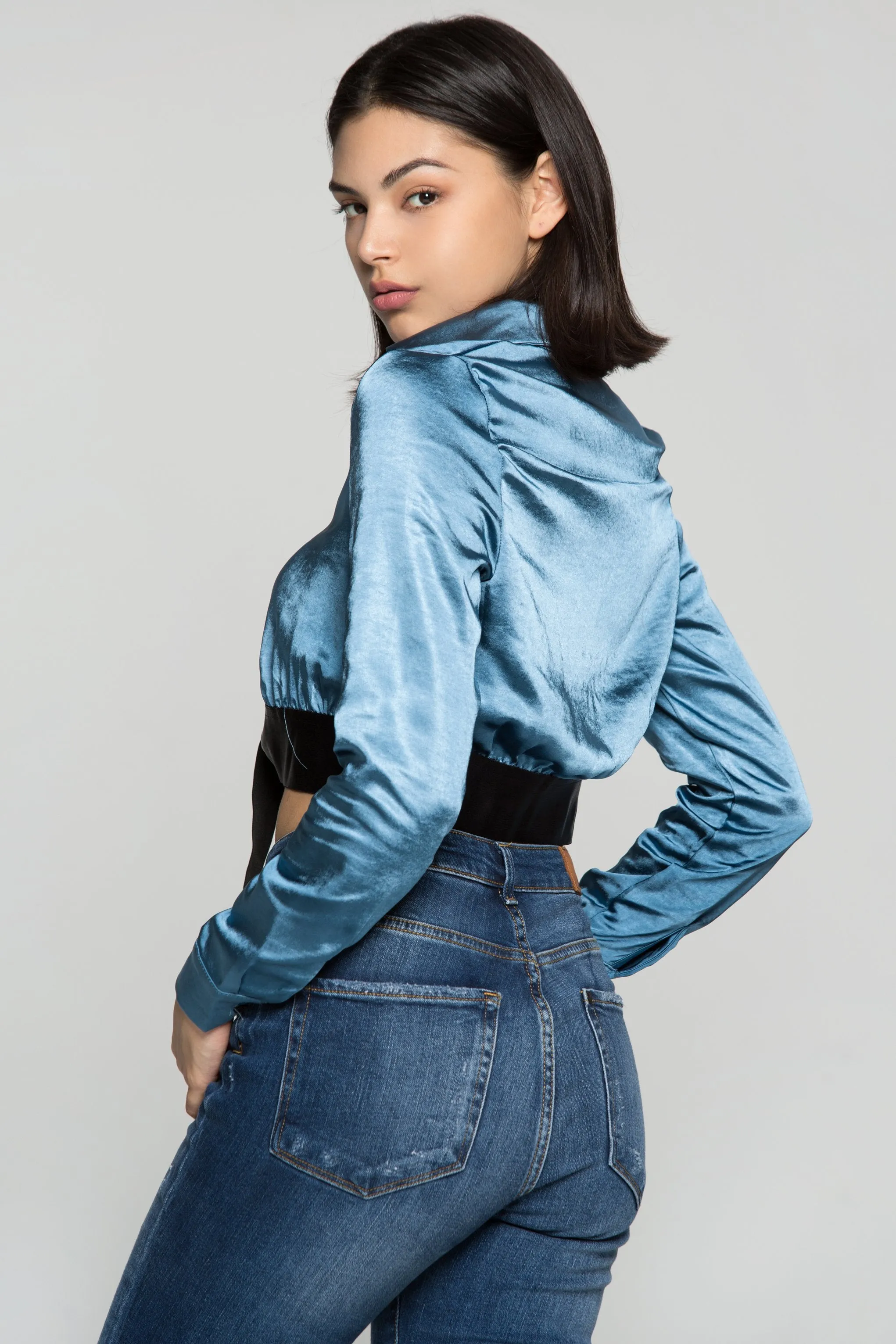 Carolina Blue Silk Crop Shirt