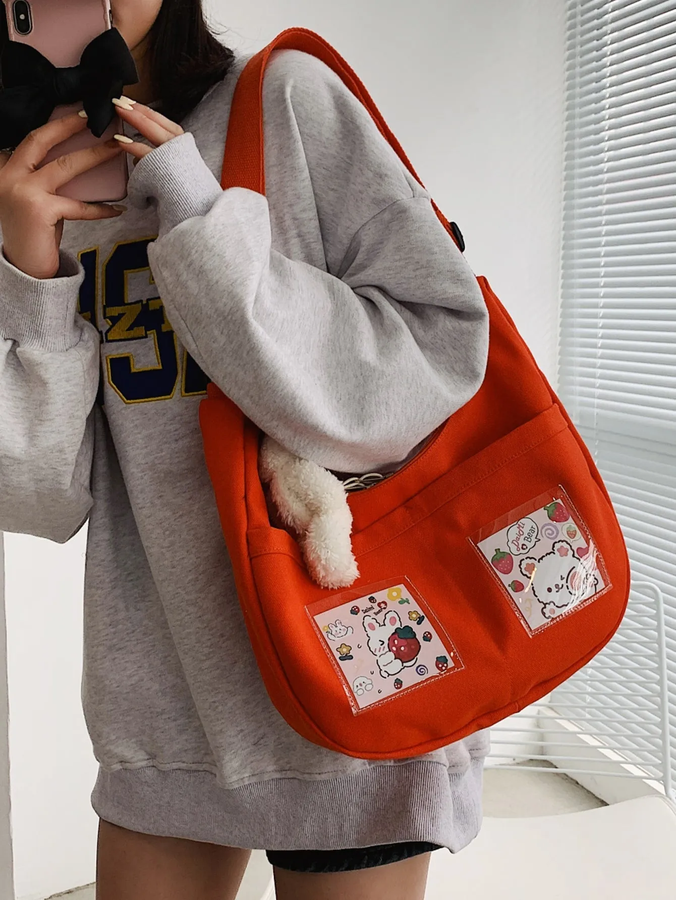 Cartoon Charm Canvas Crossbody Bag