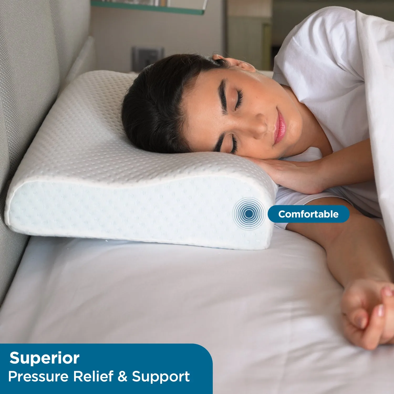 Cervical Pillow for Neck Pain | Contoured Orthopedic Memory Foam Pillow with Cooling Gel