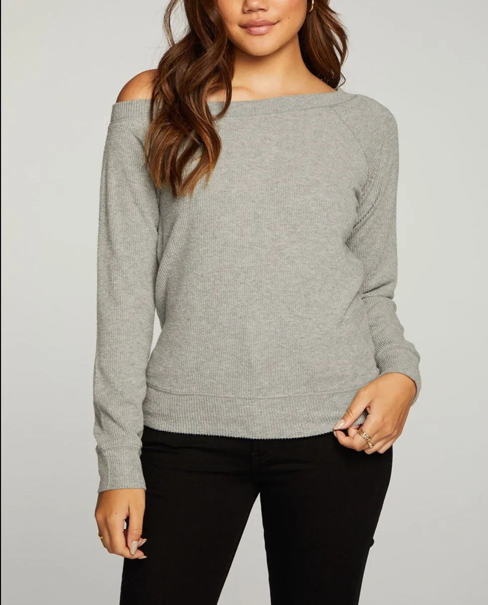 Chaser RPET Love Rib Off the Shoulder Raglan Pullover