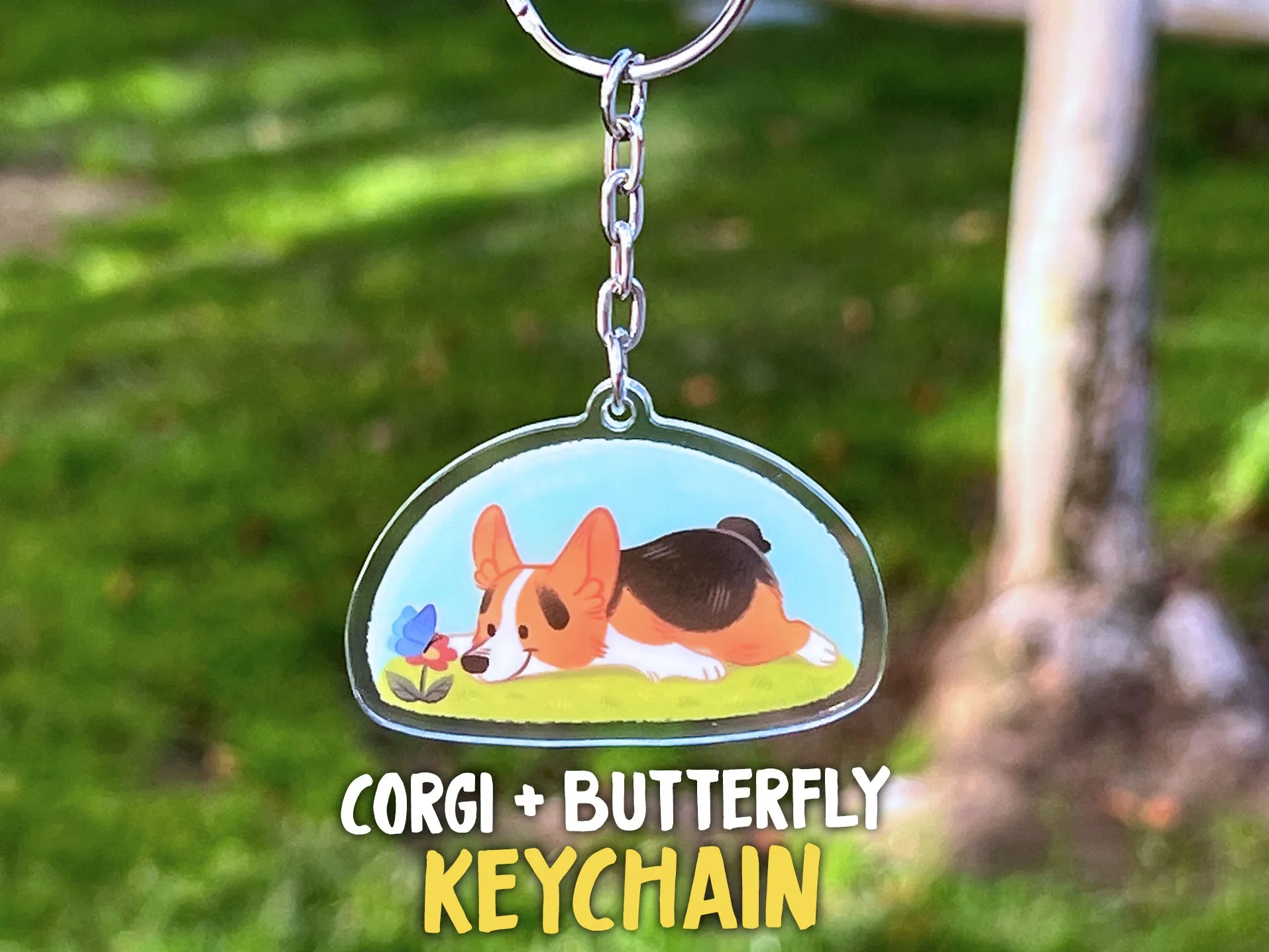 Corgi   Butterfly Acrylic Keychain