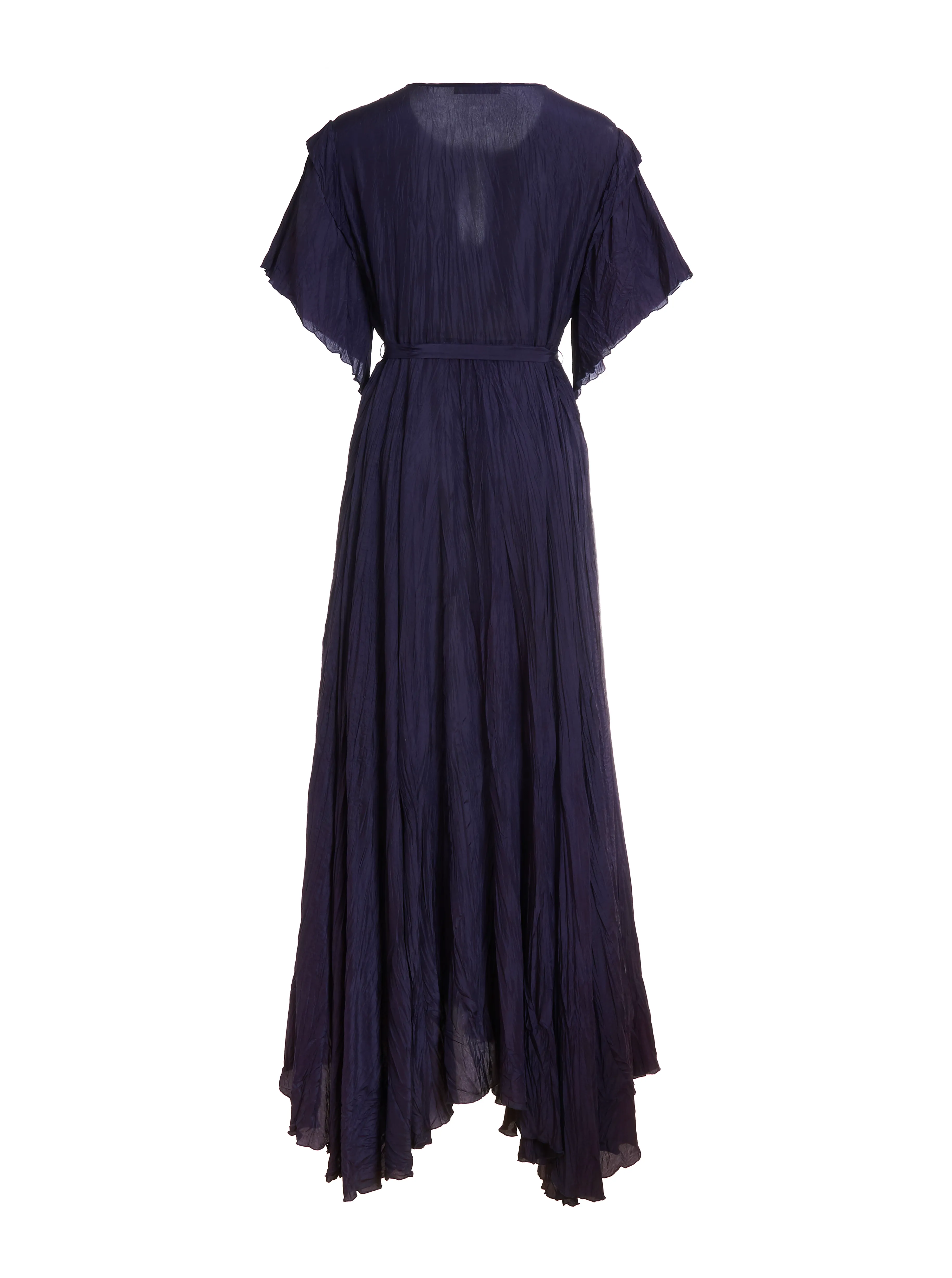 Crinkle Silk Flared Dress, Navy