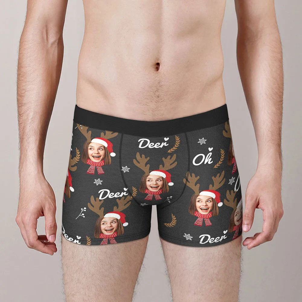 Custom Face Boxers Briefs Personalised Men's Shorts With Photo Christmas Reindeer