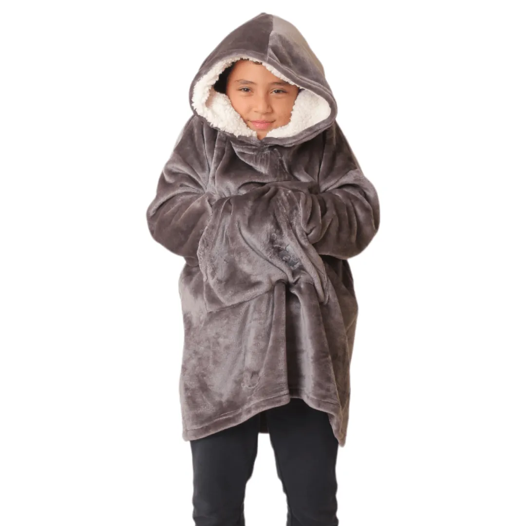 DUCHY Kids  Comfy Hoodie Blanket - Grey