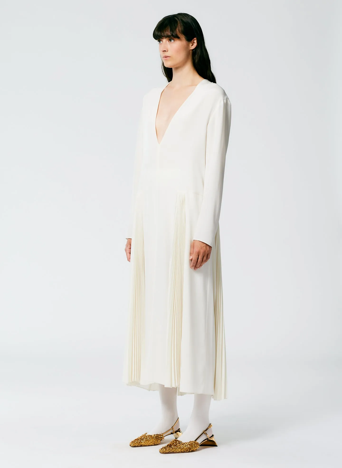 Eco Silk Pleated Godet Dress